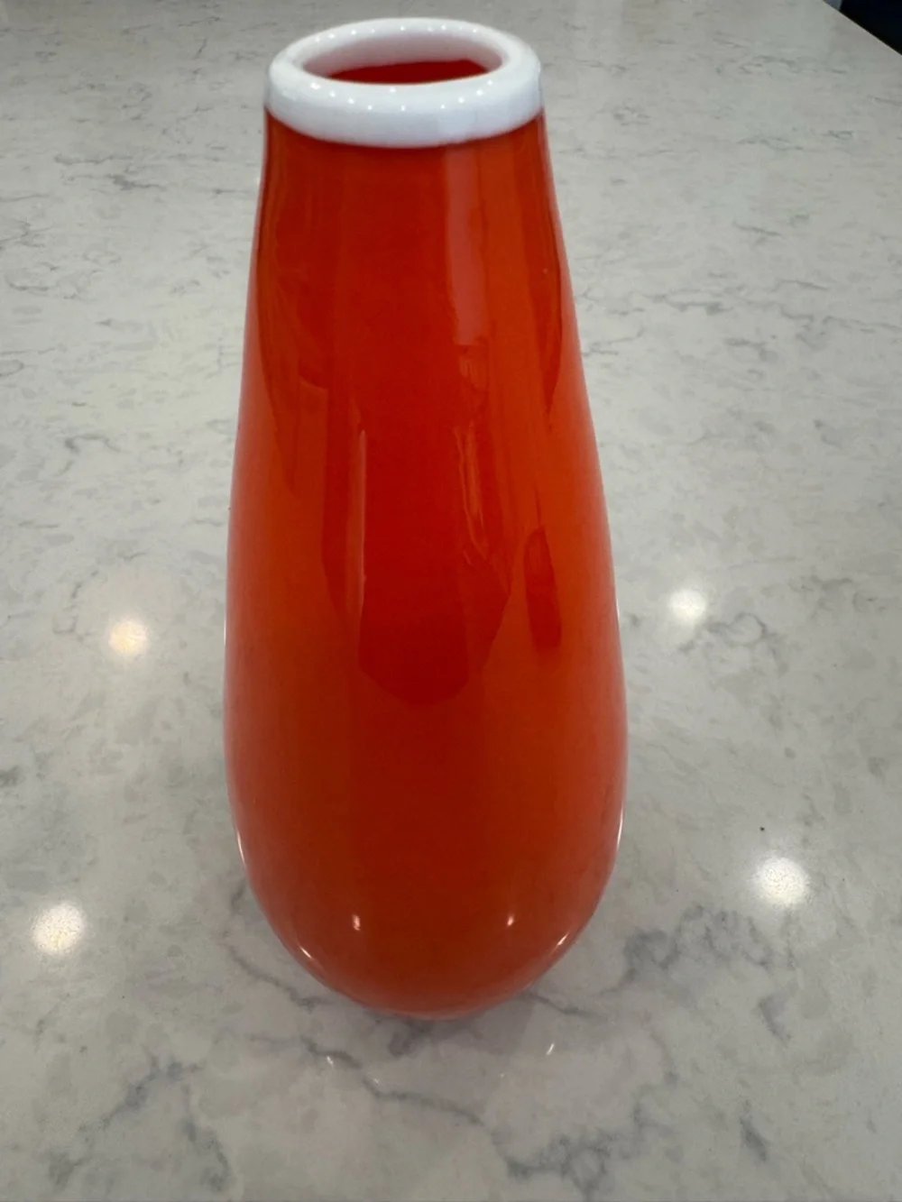 Vintage Orange Cased Glass Vase White Rim MCM 1970s Empoli Style - Picture 4 of 4